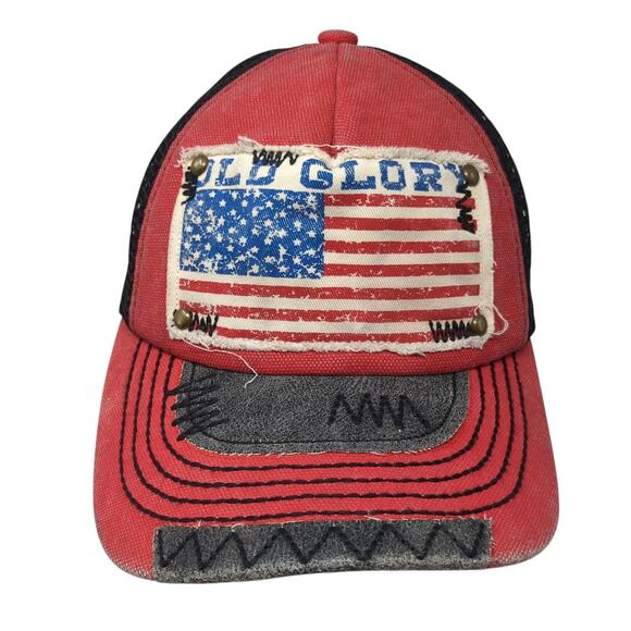 Old Glory Snapback Trucker Cap Red OS Adjustable Mesh Back Distressed KB ETHOS - Picture 1 of 9